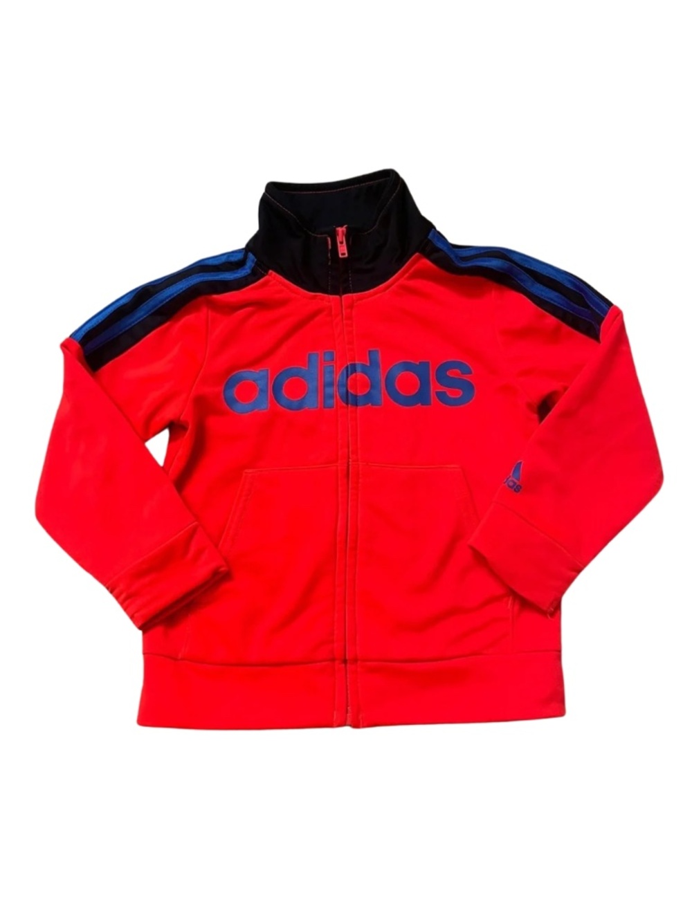 adidas Neon Coral Track Jacket with Blue Logo and Shoulder Stripes Boys 2T #0026
